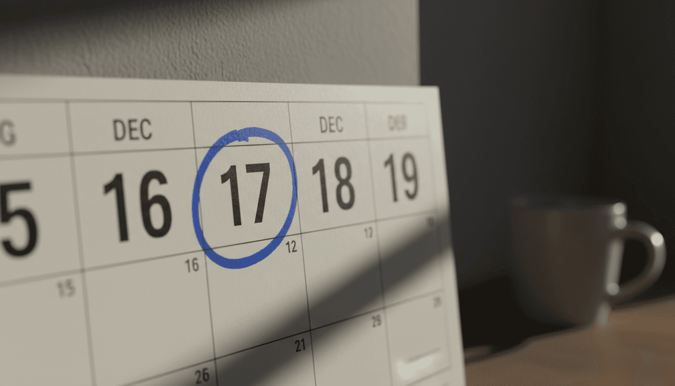 A wall calendar with one date circled in blue ink