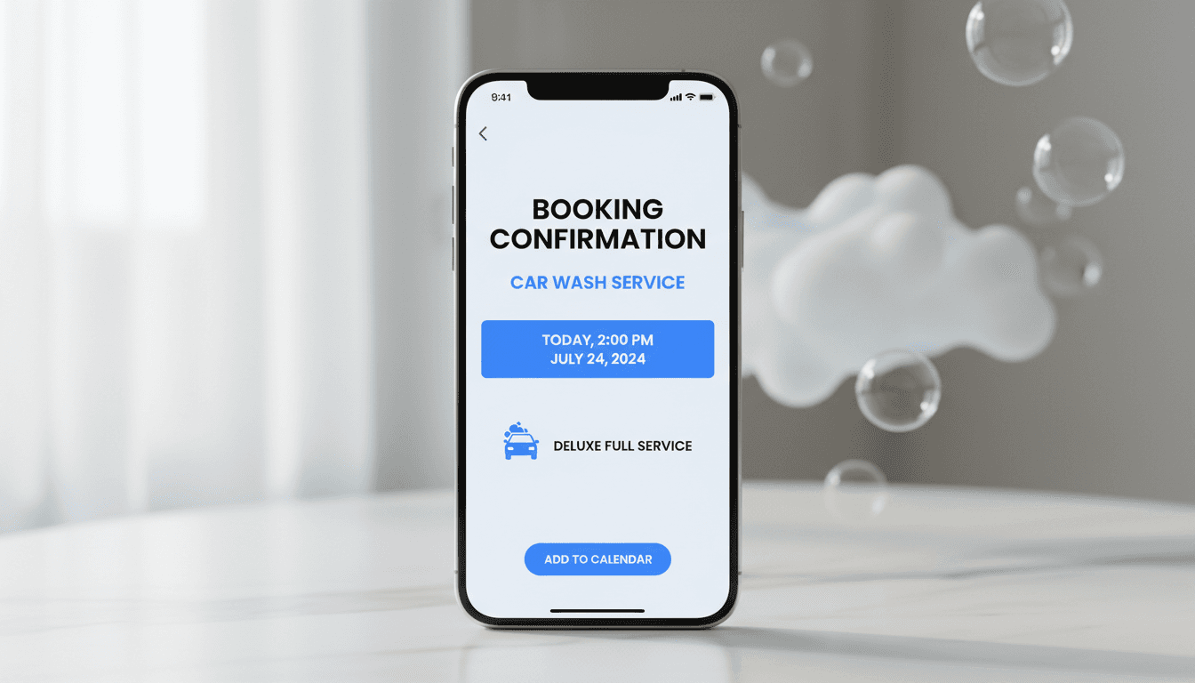 Smartphone booking confirmation for a car wash