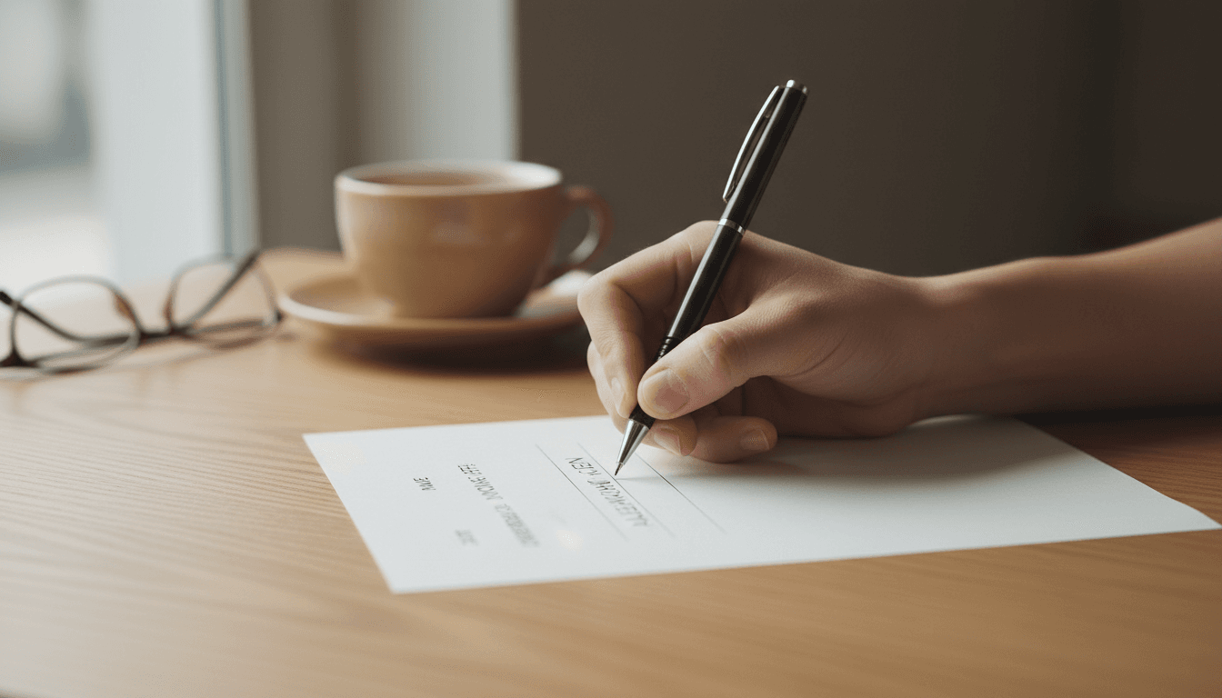 A hand writing contact details on a simple paper form